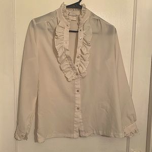 Vintage ruffle detail button up shirt.